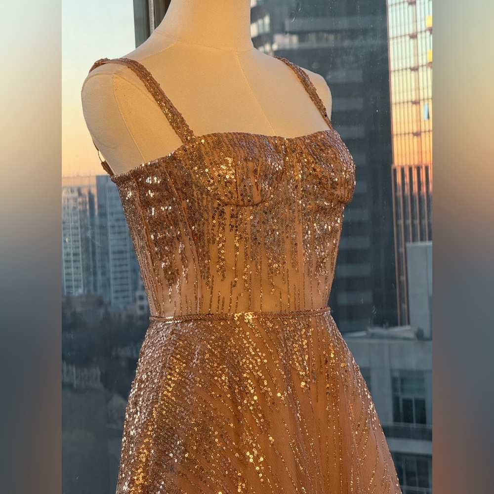 🆕 BRONX & BANCO 🧿 NWOT Mademoiselle Gold Sequin Midi Dress , Size XS US 2 - Picture 11 of 17